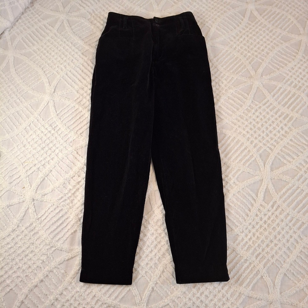 Eddie Bauer Black Velvet Size 6‎ Petite Trousers Pants Double Button Waist